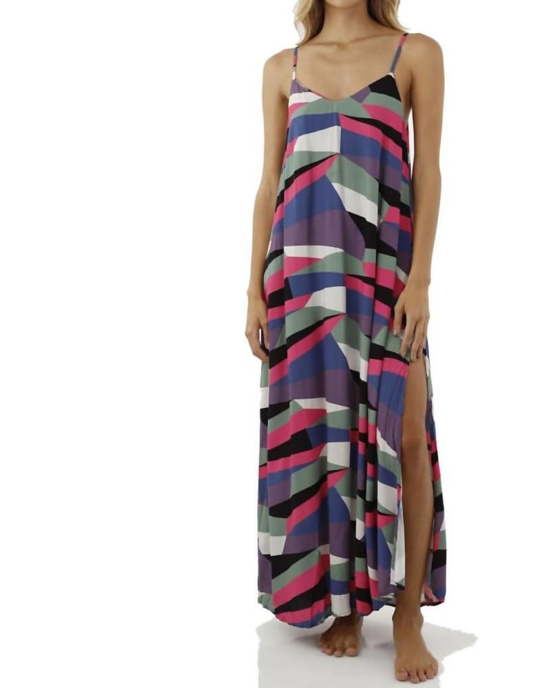 Front of a model wearing a size Large Cosmic Maxi Dress in Multi in Multi by Malai. | dia_product_style_image_id:337377
